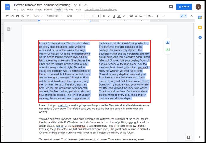 Comment faire deux colonnes dans Google Docs