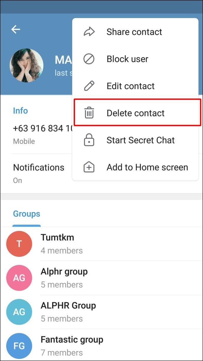 Comment supprimer des contacts dans Telegram