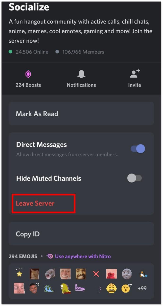 Как покинуть сервер Discord