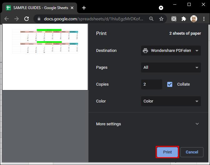 Comment définir la zone d'impression dans Google Sheets