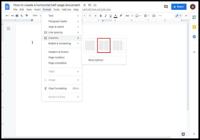 Comment faire deux colonnes dans Google Docs