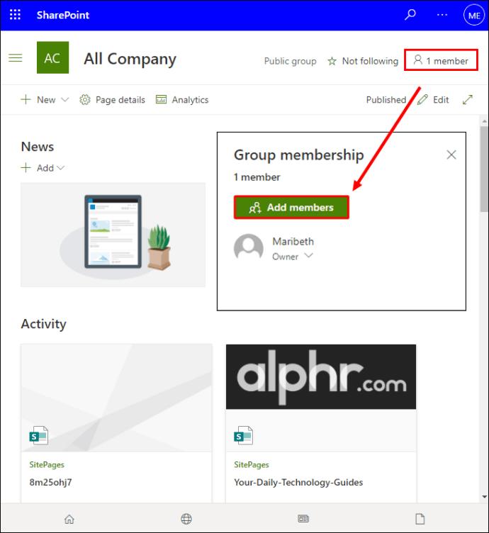 كيفية إضافة أعضاء إلى مجموعة في SharePoint