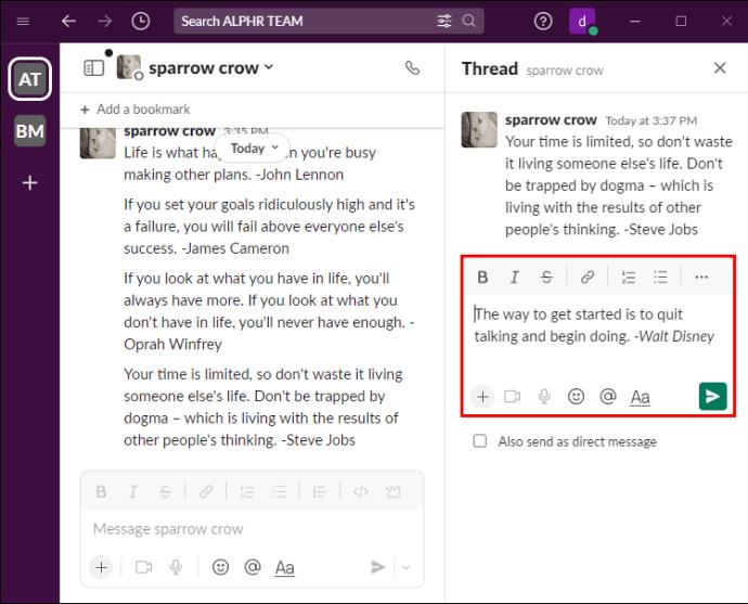 Comment répondre à un message spécifique dans Slack