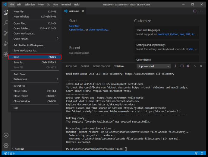 VS Code How To Create A New Project