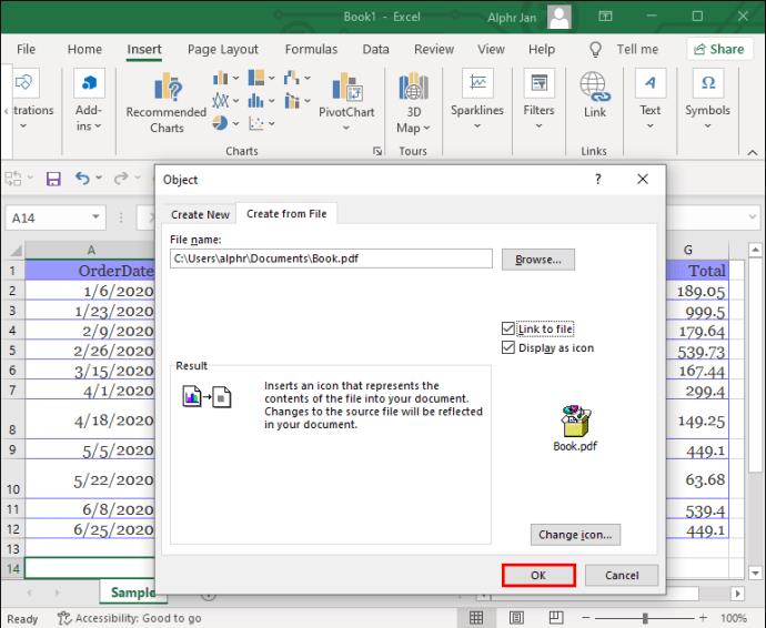 How To Embed A PDF In An Excel File