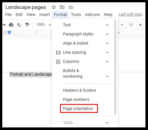 Comment créer une seule page paysage dans Google Docs