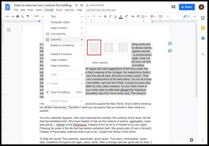 Comment faire deux colonnes dans Google Docs