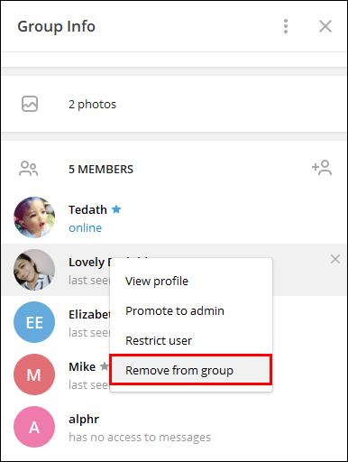 Comment supprimer un utilisateur d'un groupe dans Telegram