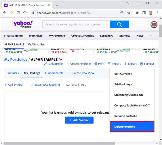 Yahoo Finance에서 주식을 삭제하는 방법