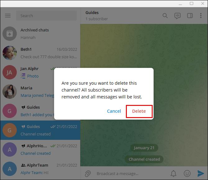 Comment supprimer une chaîne dans Telegram