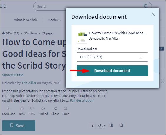 Cómo descargar un PDF desde Scribd