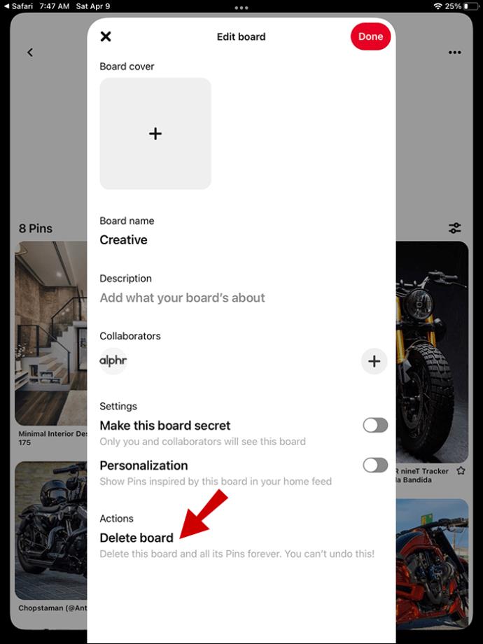 Como excluir um quadro no Pinterest