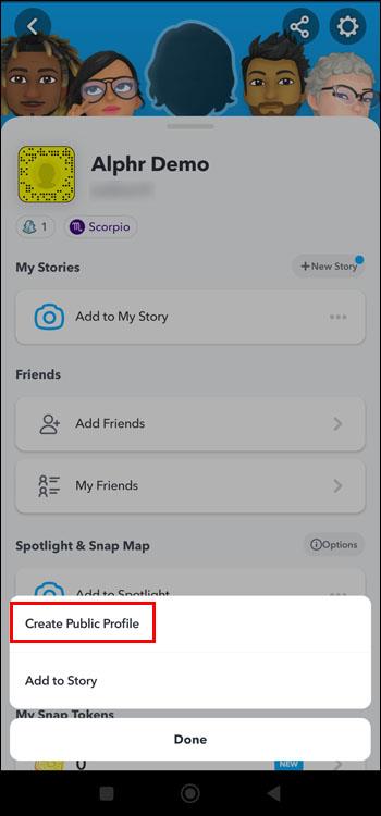 كيفية إنشاء ملف تعريف عام في Snapchat