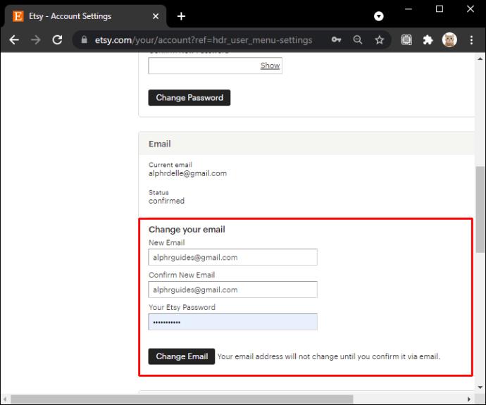 Como alterar seu endereço de e-mail no Etsy