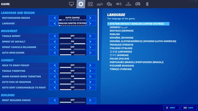 Comment changer la langue dans Fortnite