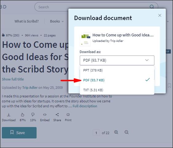 Cómo descargar un PDF desde Scribd