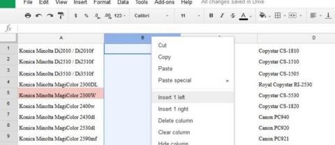 Rijen en kolommen toevoegen en verwijderen in Google Spreadsheets
