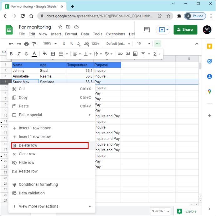 Comment supprimer des lignes masquées dans Google Sheets