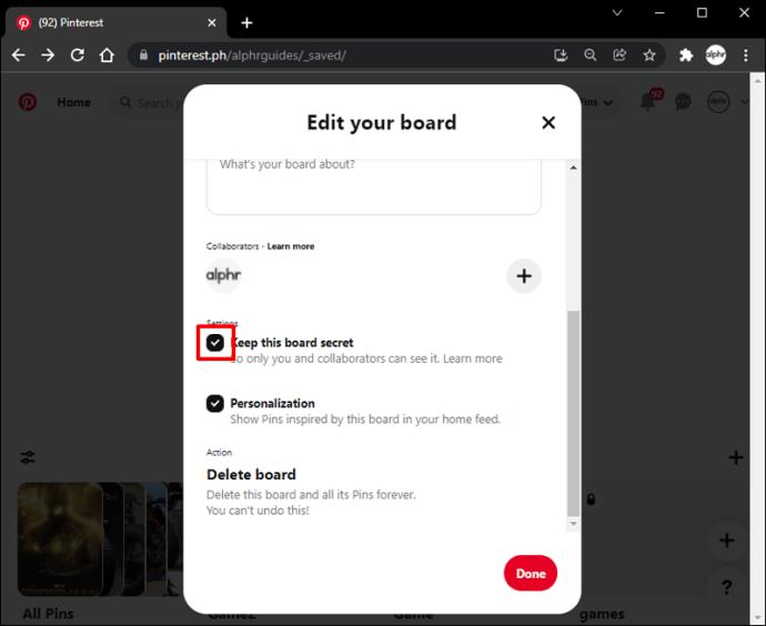 Comment rendre un tableau privé sur Pinterest