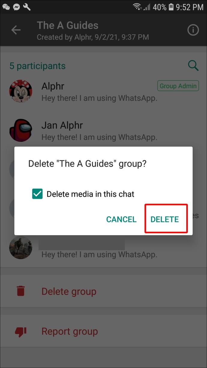 كيفية حذف مجموعة في WhatsApp