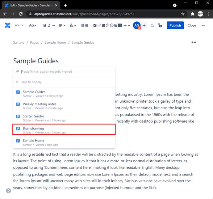 Como criar um link para outra página no Confluence