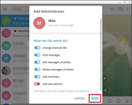 Como adicionar um administrador no Telegram