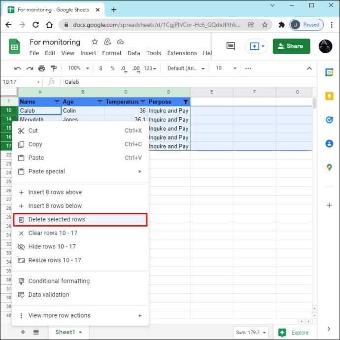 Comment supprimer des lignes masquées dans Google Sheets