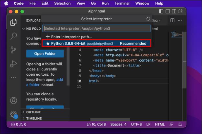 วิธีเปลี่ยนล่าม Python ใน VS Code