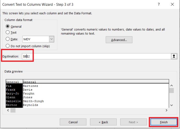 كيفية فصل الاسم الأول والأخير في Excel