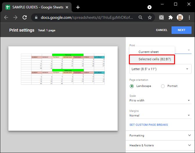 Comment définir la zone d'impression dans Google Sheets