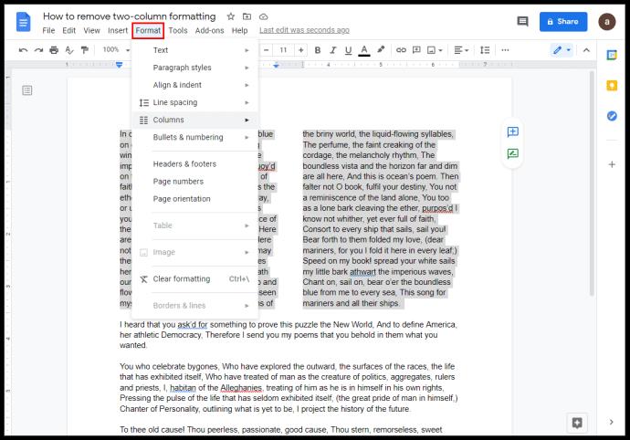 Comment faire deux colonnes dans Google Docs