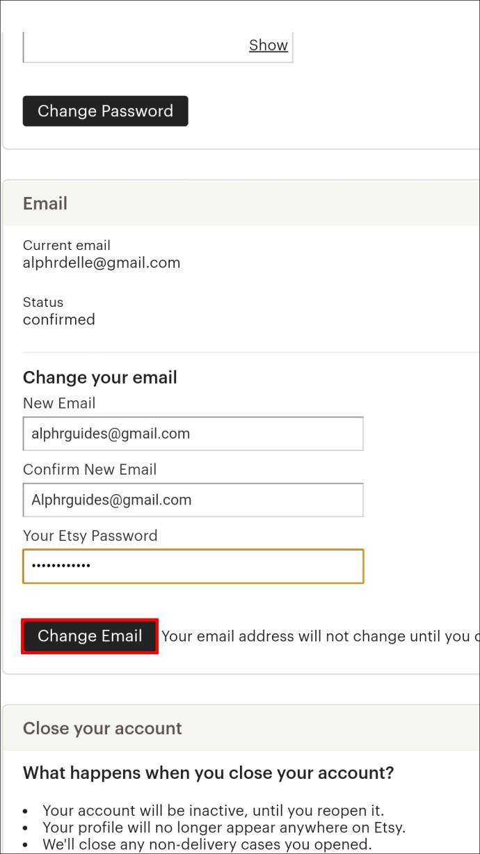 Como alterar seu endereço de e-mail no Etsy