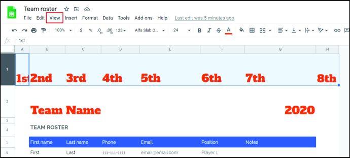 Comment nommer les colonnes dans Google Sheets