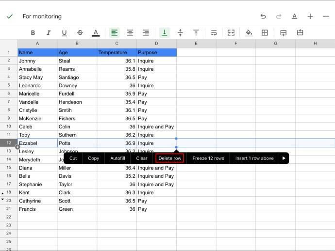 Comment supprimer des lignes masquées dans Google Sheets