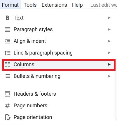 Comment faire deux colonnes dans Google Docs