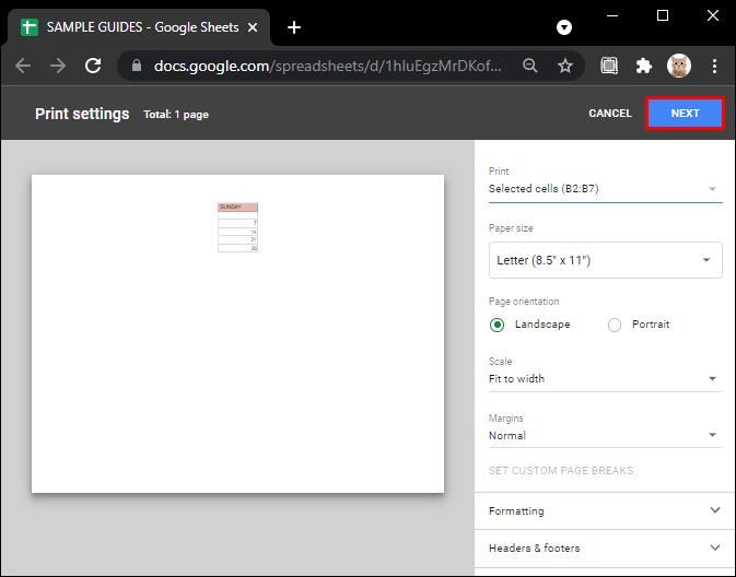 How To Set The Print Area In Google Sheets