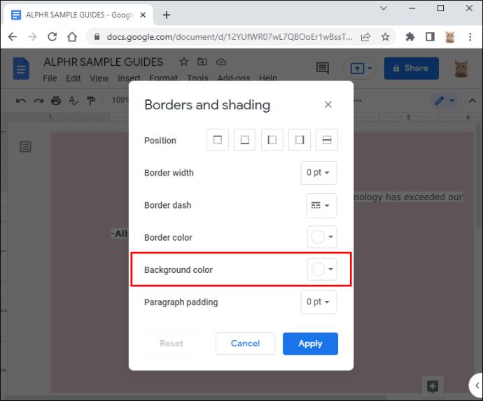 Comment changer la couleur d'arrière-plan dans un document Google