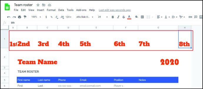 Comment nommer les colonnes dans Google Sheets