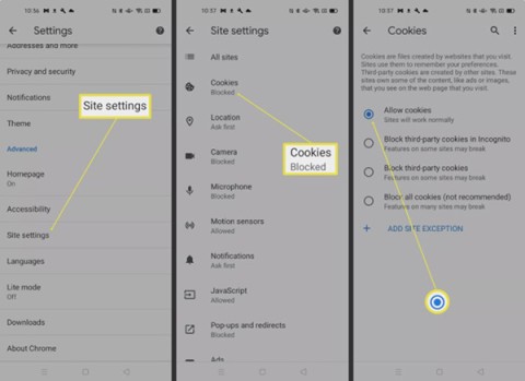 How to enable cookies on Android phone