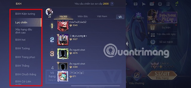 تعليمات حول كيفية عرض القوة القتالية لـ Lien Quan Mobile