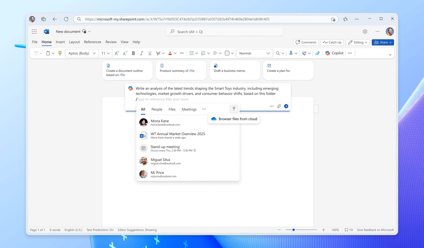 Microsoft ahora permite hacer referencia a documentos grandes y carpetas enteras en Word