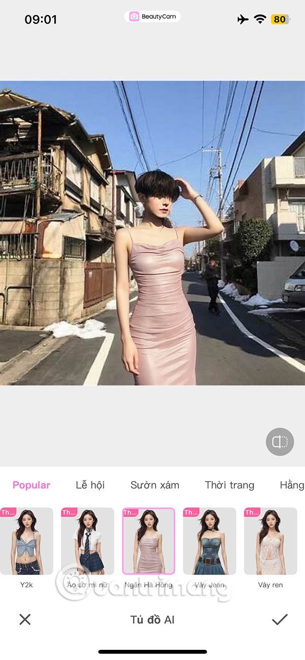 Follow the pink dress trend with AI wardrobe on BeautyCam