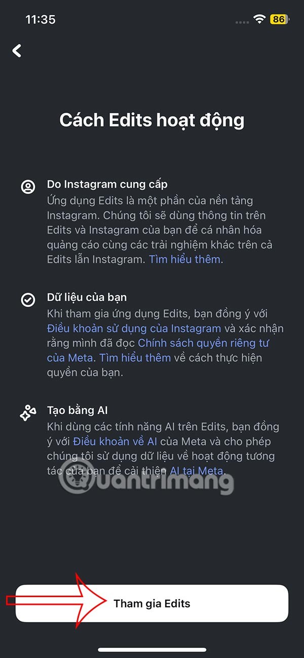 Instrucciones para usar la aplicación Edits para crear videos de Instagram