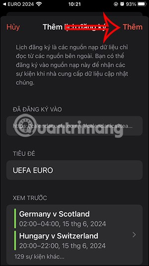 Instructions to add Euro 2024 calendar on iPhone