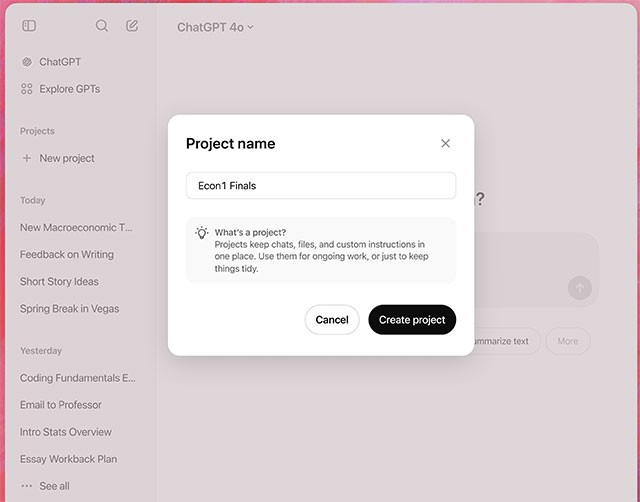 OpenAI apresenta projetos ChatGPT: novos recursos para organizar conversas mais inteligentes