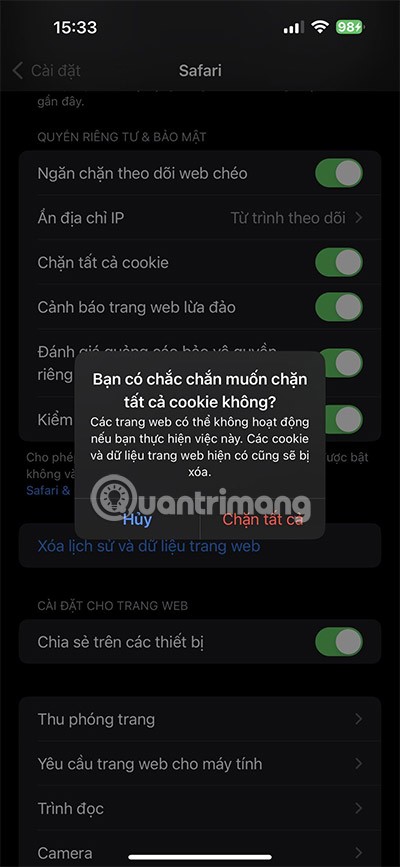 Comment activer les cookies dans Lien Quan, comment activer/désactiver les cookies sur iPhone