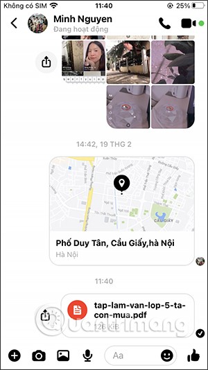Instructions pour envoyer des fichiers sur Messenger sur téléphone et ordinateur