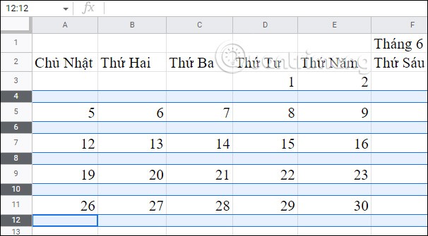 วิธีการสร้างปฏิทินใน Google Sheets