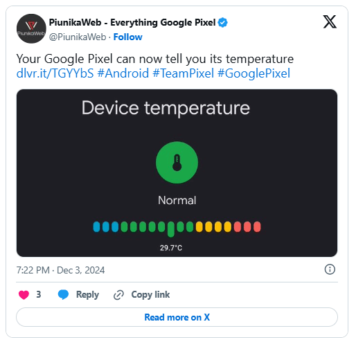 يمكن لهواتف Pixel الآن معرفة درجة الحرارة الداخلية بدقة
