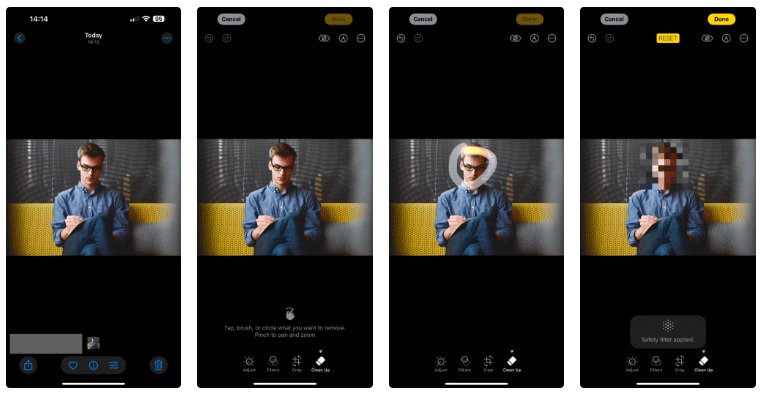 So verwischen Sie Gesichter von Personen auf Fotos mit dem Bereinigungstool des iPhone